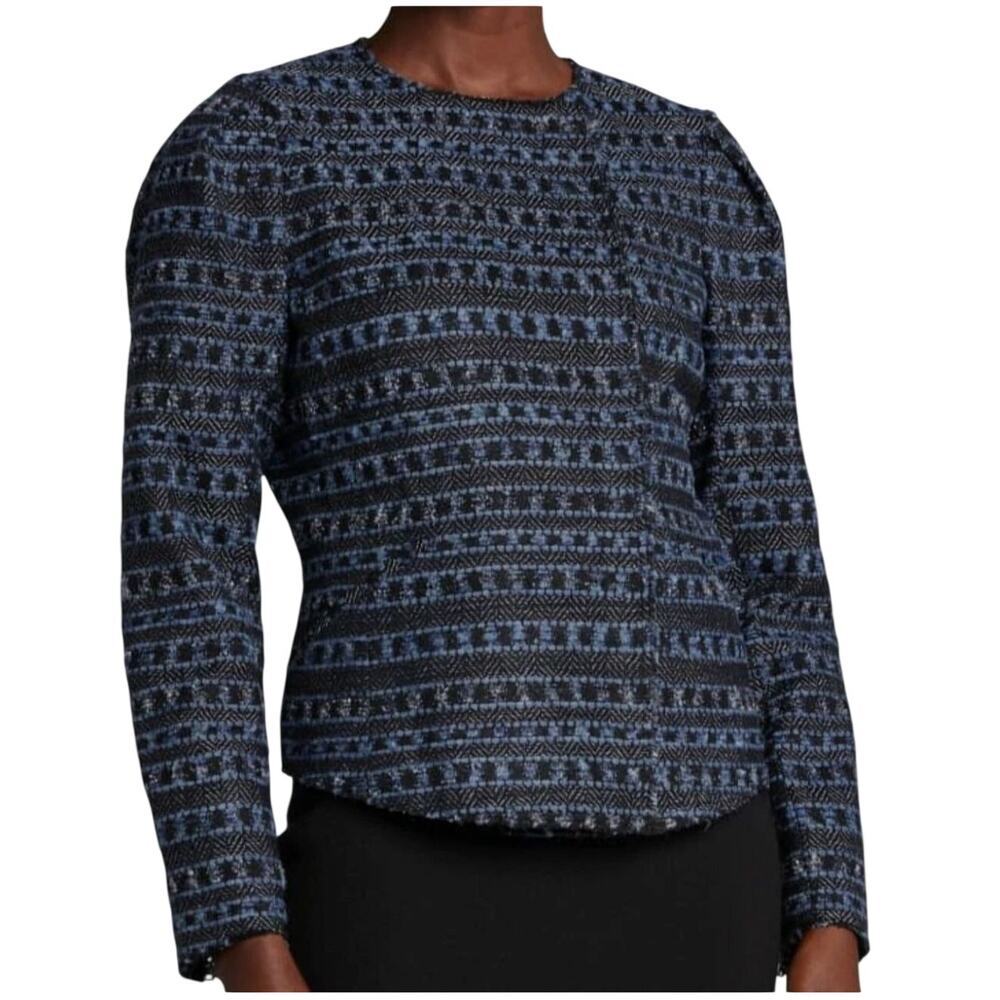 Kobi Halperin Women's Blue Wool-Blend Andrea Collarless Jacket Coat Size Medium